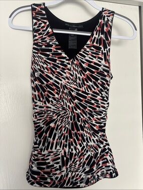 White House Black Market Black, White & Pink Abstract V-Neck Sleeveless Top